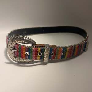 Vintage Guatemalan Multicolor Woven Leather Belt Tribal Boho